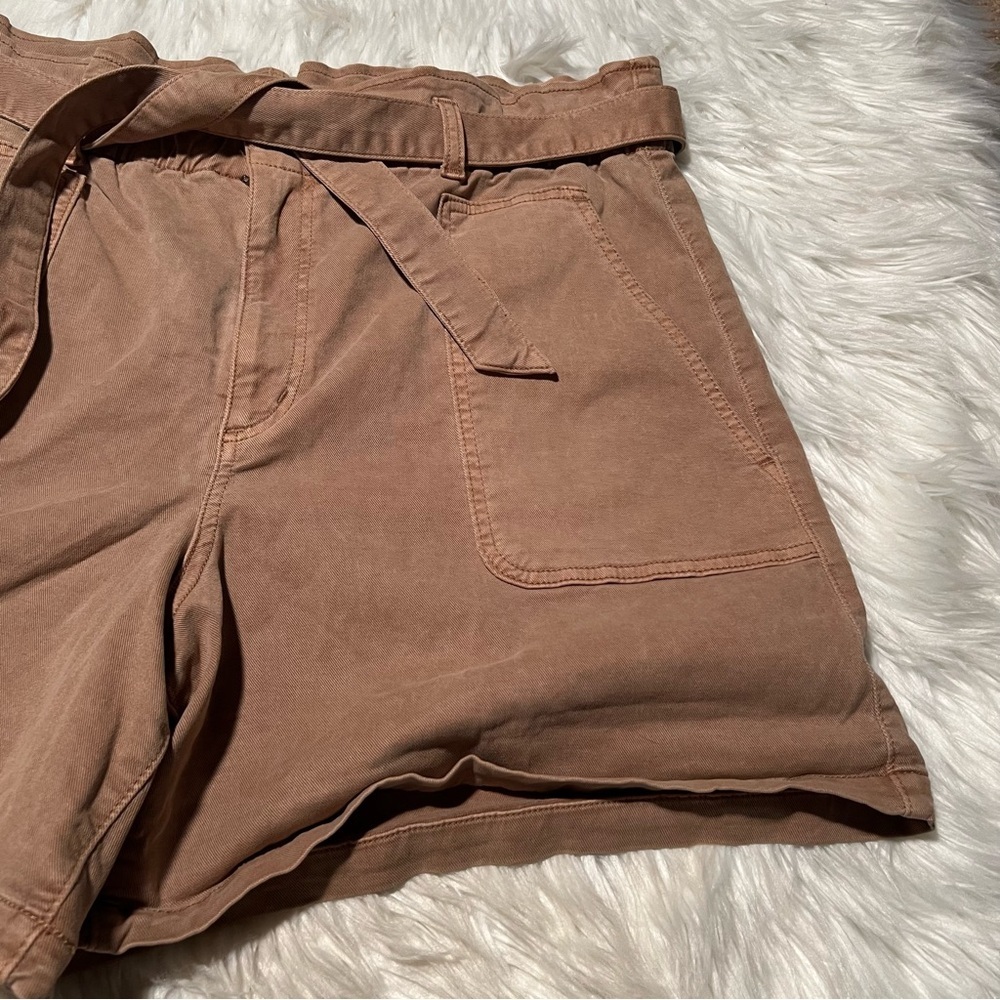 Loft Cuffed Paperbag High Waisted Twill Shorts Tan XL - Picture 4 of 10
